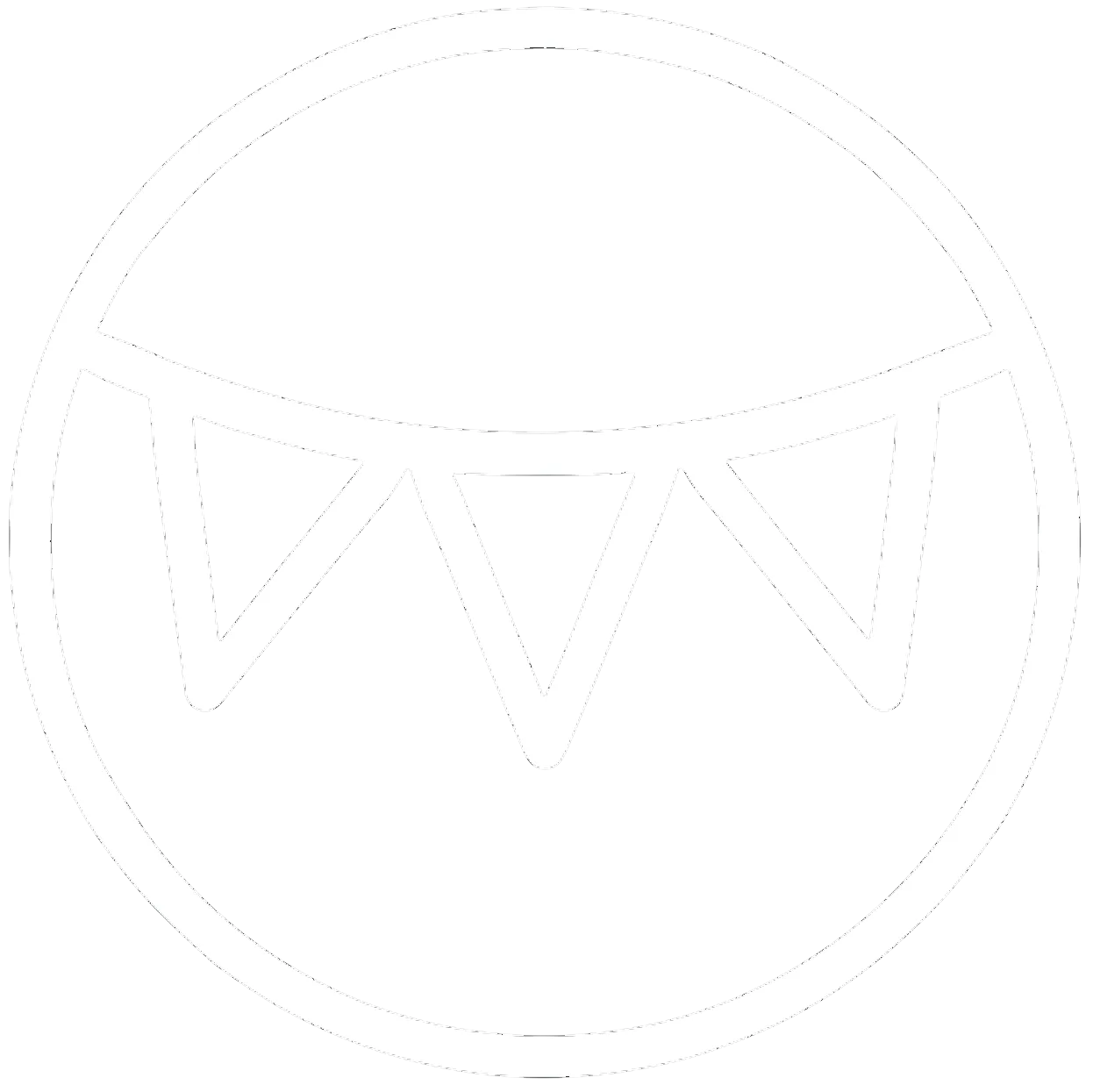 White circle with three triangle banners inside, symbolizing festive decorations for party rentals.