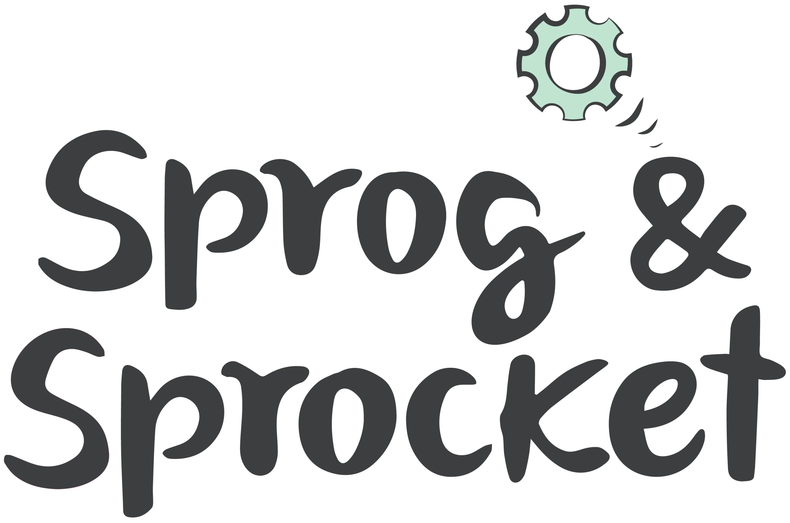 Logo with stylized text 'Sprog & Sprocket' and a small gear icon.