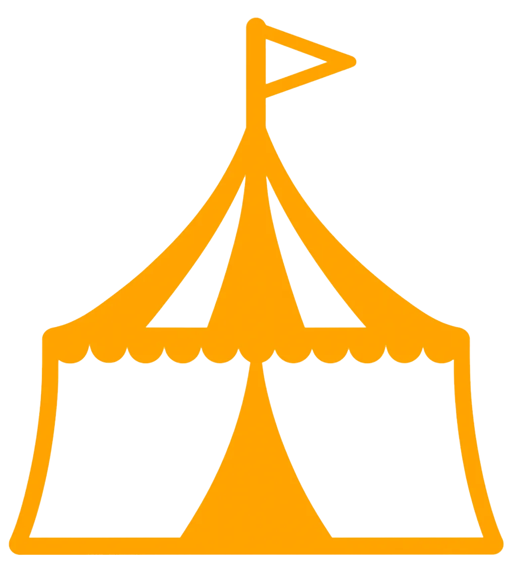 Orange tent icon with a flag on top for group events representation.